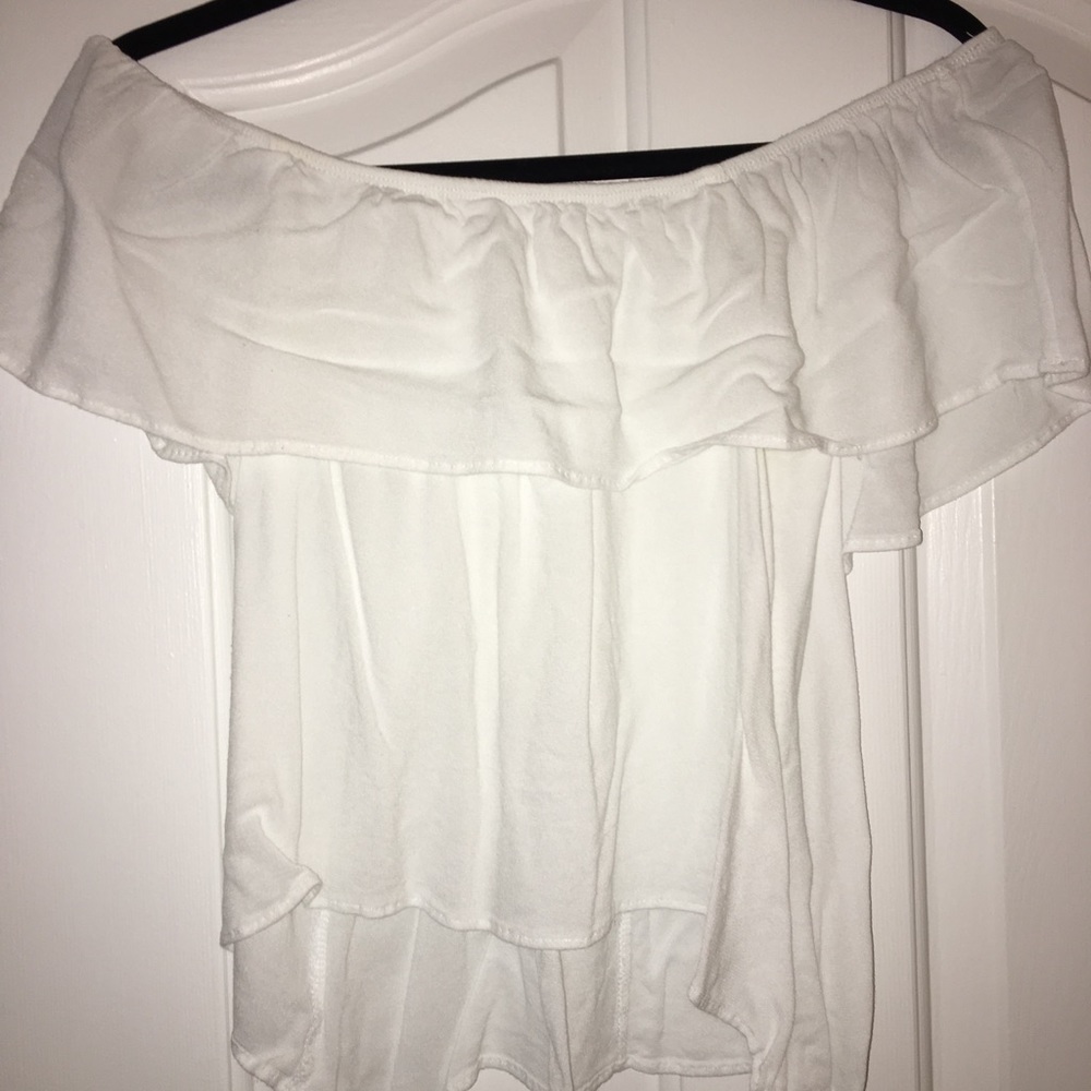 Off the shoulder, white crop top